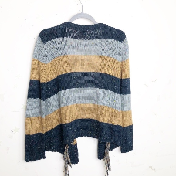 PULL &  Bear striped speckled knit open closure fringe cardigan - Picture 7 of 8